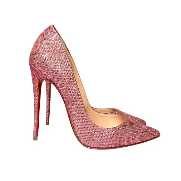 Christian Louboutin So Kate 120 Glitter Tisse Pink Pointed Toe Pumps Size EU 38 - Picture 1 of 12